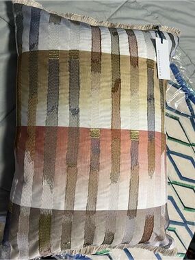 Designers Guild Gold, Blush & Gray Striped Accent Pillow